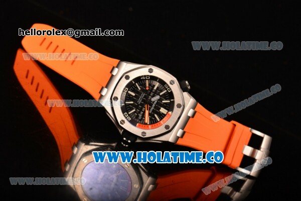 Audemars Piguet Royal Oak Offshore Diver Asia Automatic Steel Case with Black Dial Orange Rubber Strap and White Stick Markers (EF) - Click Image to Close